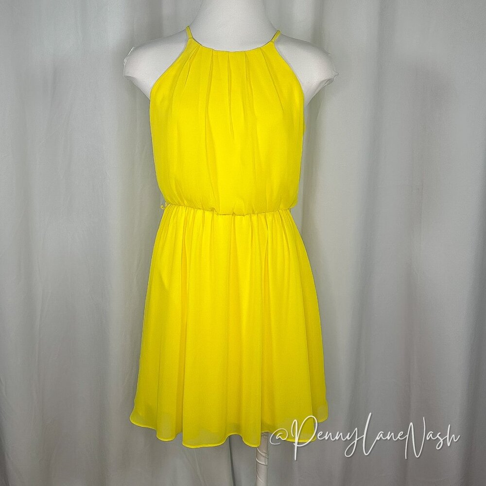 BCX Yellow Chiffon Halter Neck Mini Dress